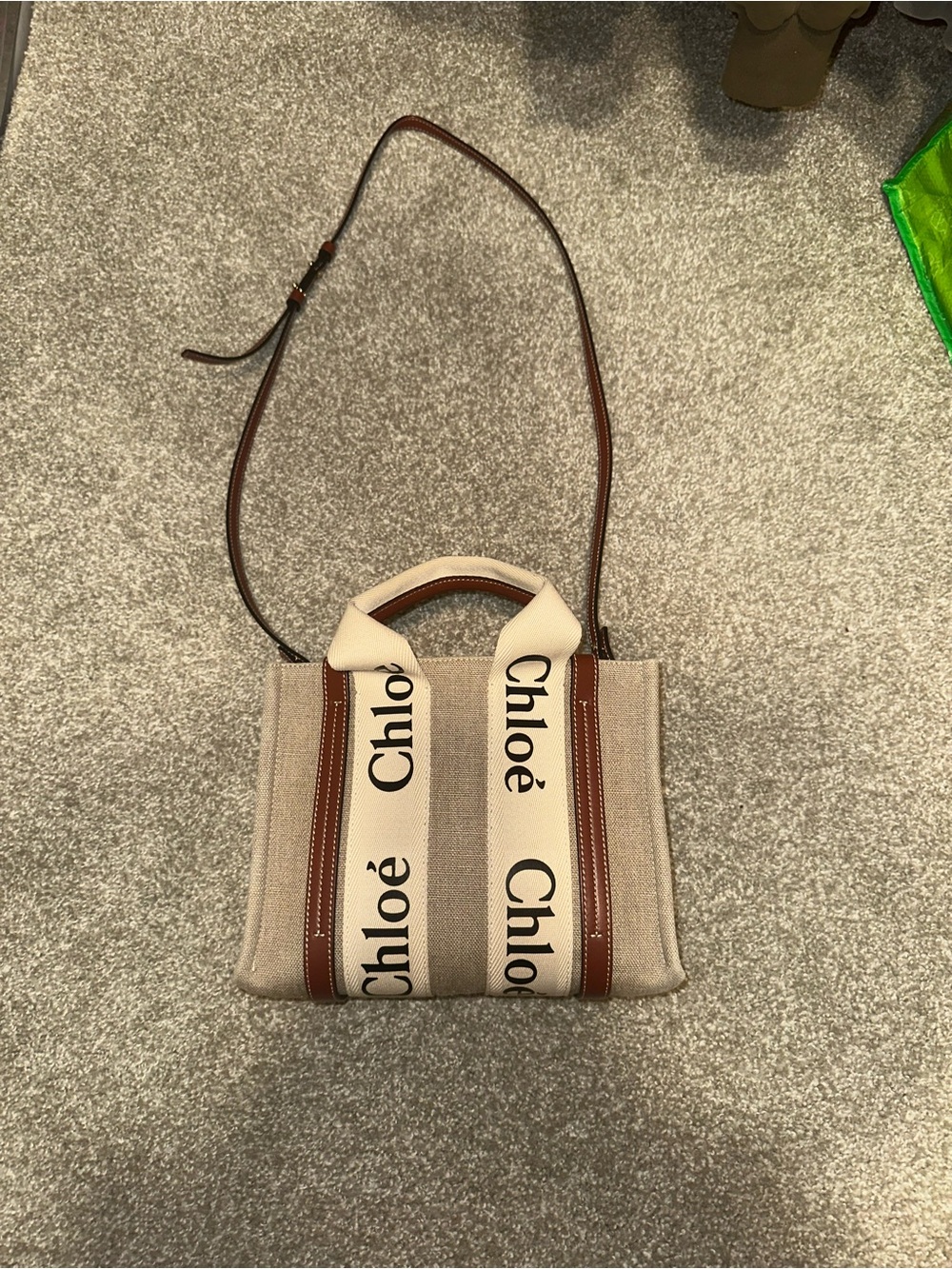Chloé Beige Canvas Mini Tote with Brown Trim and Logo Straps